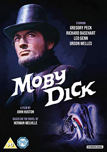 Moby Dick DVD cover featuring Gregory Peck as Captain Ahab and a whale.