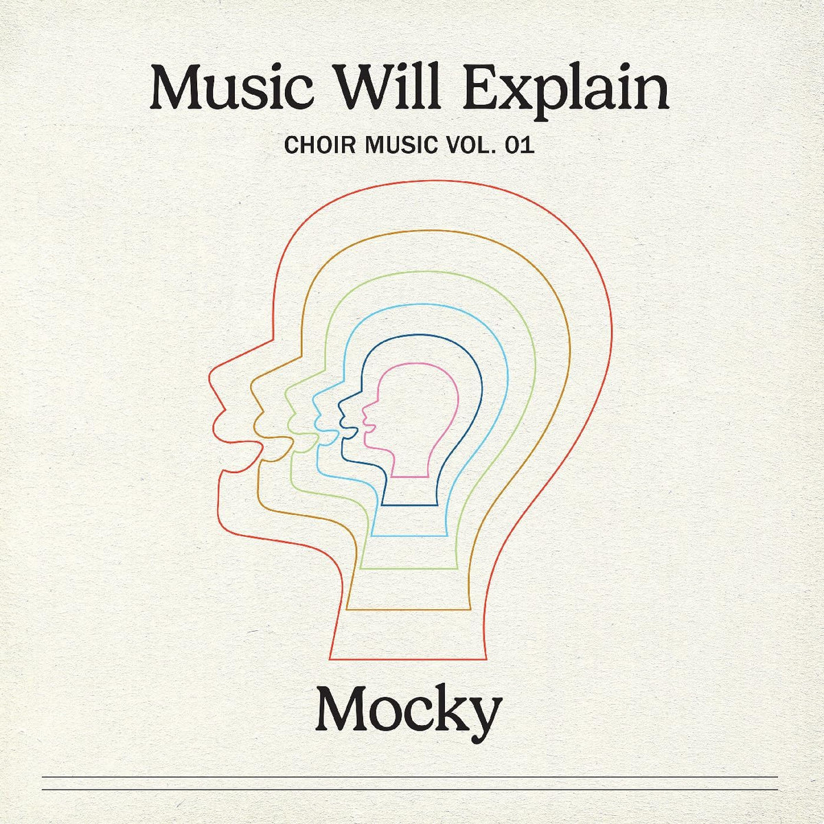 Album cover for Mocky’s “Music Will Explain” featuring layered head profiles.