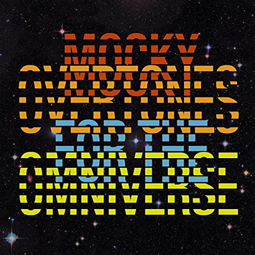 Album cover for "Mocky - Overtones For The Omniverse" with geometric text.