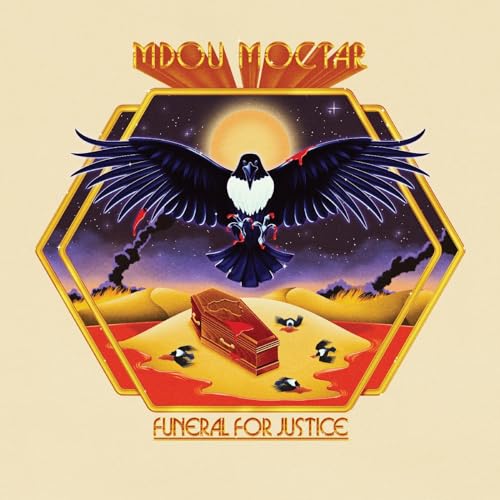 Album cover for Mdou Moctar’s “Funeral For Justice” featuring a bird and coffin.