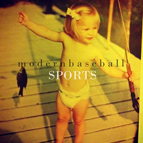 CD cover for Modern Baseball's "Sports" featuring a toddler with a baseball bat.