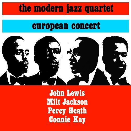 "Album cover with silhouettes of four men and red, white, and blue design."
