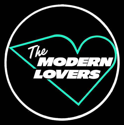 Black circle with a teal heart and white text: "The Modern Lovers".