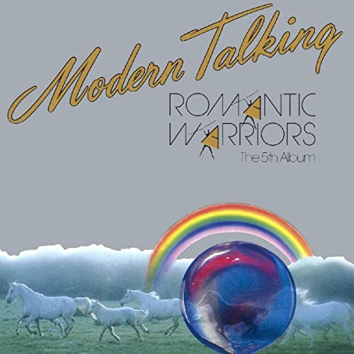 “Modern Talking” album cover with horses, rainbow, and a reflective sphere.