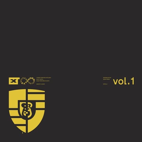Black background with gold geometric shapes and “Modeselektor - MEAN FRIEND VOL.1” text.