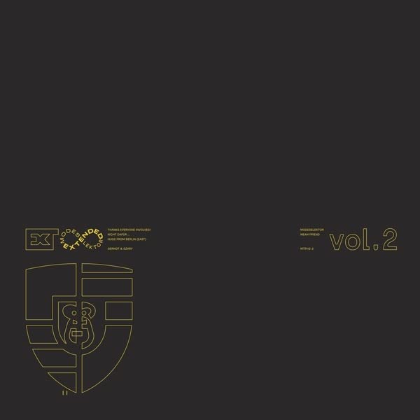 Dark album cover with gold geometric shapes and text: "Modeselektor - MEAN FRIEND vol.2".