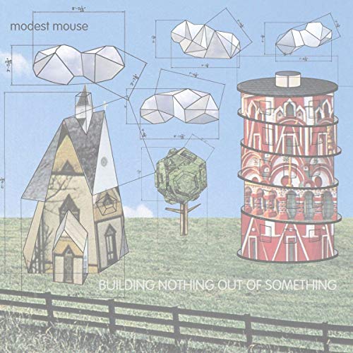 Modest Mouse album cover: architectural drawings of buildings and geometric shapes.