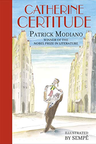 Book cover: “Catherine Certitude” with illustrated figures and buildings.