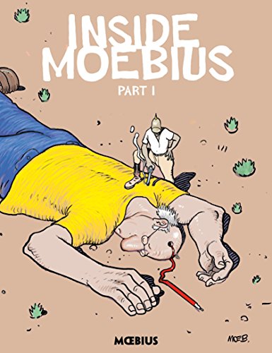 Comic book cover: a large man lies prone as a small figure sketches him.