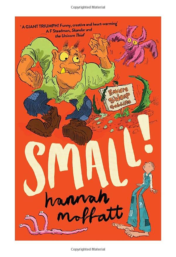 Book cover: “Small!” by Hannah Moffatt, featuring colorful cartoon illustrations.
