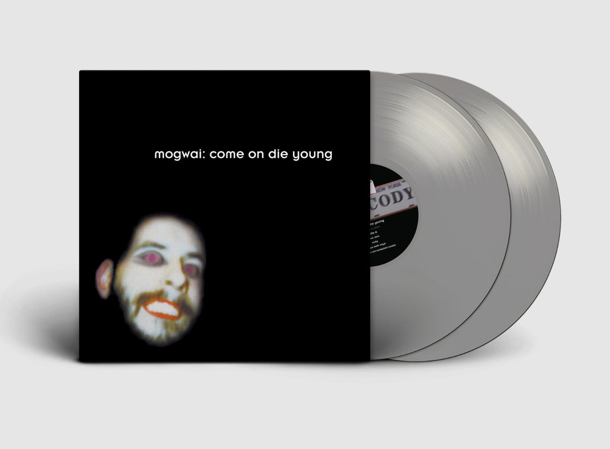 Mogwai album "Come On Die Young" vinyl record, grey color, with cover art.