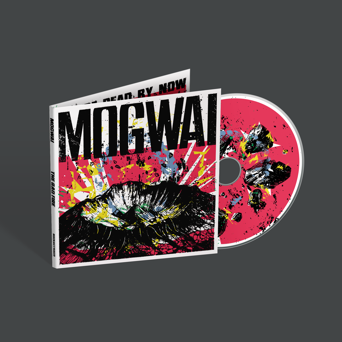 Mogwai’s “The Bad Fire” CD with abstract, fiery artwork.