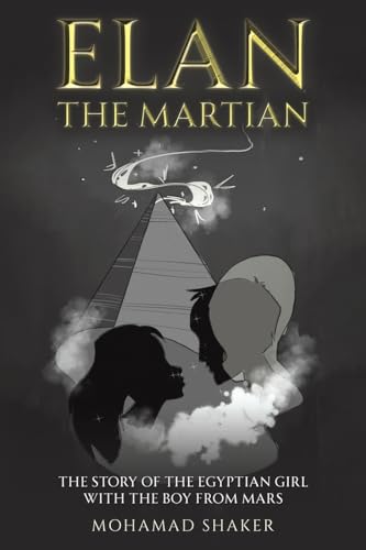 Book cover: silhouettes of two faces, a pyramid, and a spaceship.