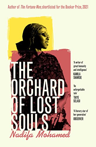 Book cover: portrait of a woman with bold text, "The Orchard of Lost Souls.