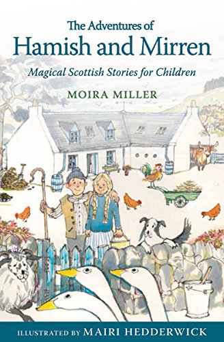 Book cover illustration showing a young boy and girl on a Scottish farm.