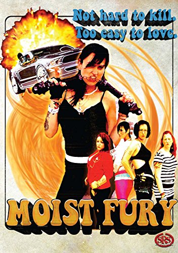 DVD cover for "Moist Fury" featuring a woman with a car and flames.
