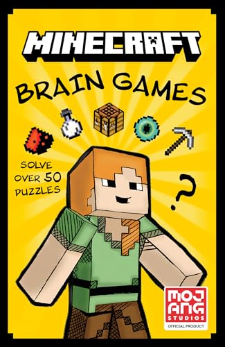 Minecraft Brain Games book cover featuring a pixelated character and items.