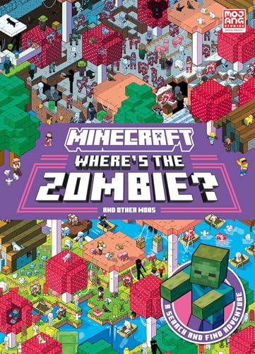 Minecraft search and find book cover with blocky landscape and zombie.