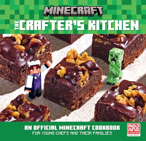 Minecraft cookbook cover with brownies, a Creeper, and a Steve figure.