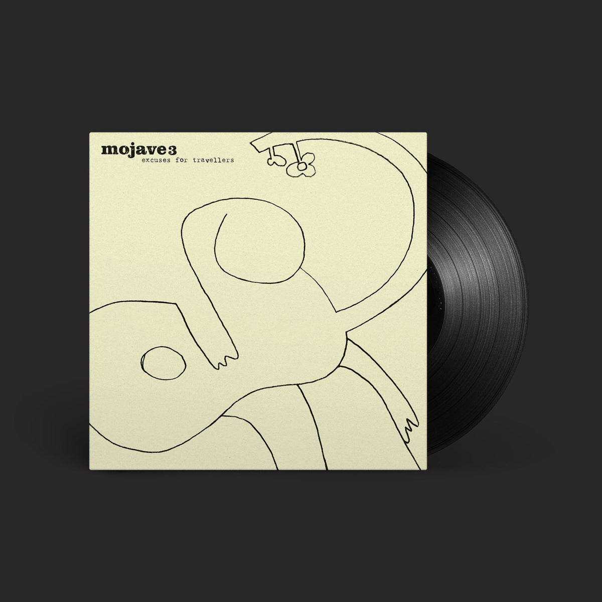 Mojave 3 album cover with abstract line drawing and vinyl record.