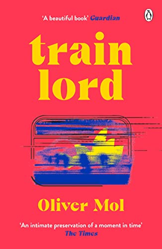 Book cover: red background, yellow title “Train Lord”, blue train illustration.