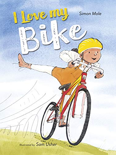 Book cover: child on a red bicycle with a yellow helmet.