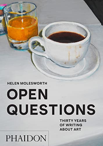 Book cover with bold text "OPEN QUESTIONS" and a painting of coffee cups.
