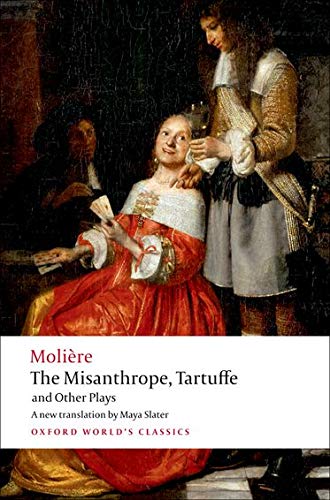 Book cover featuring a painting of 17th-century figures and text: “Molière, The Misanthrope, Tartuffe.”
