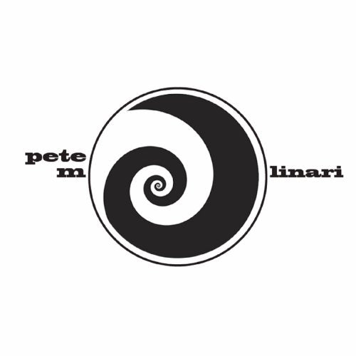Black and white spiral design with “Pete Molinari” text flanking it.