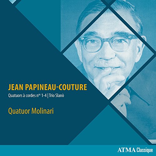 CD cover featuring a portrait of composer Jean Papineau-Couture in blue tones.