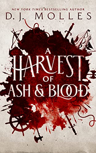Book cover: “A Harvest of Ash and Blood” with blood-splatter imagery.