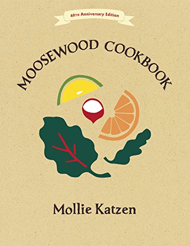 Cover of The Moosewood Cookbook featuring illustrations of a radish, citrus slices, and greens.