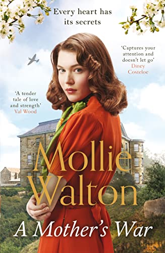 Book cover: woman in red coat, large house, airplane in sky.