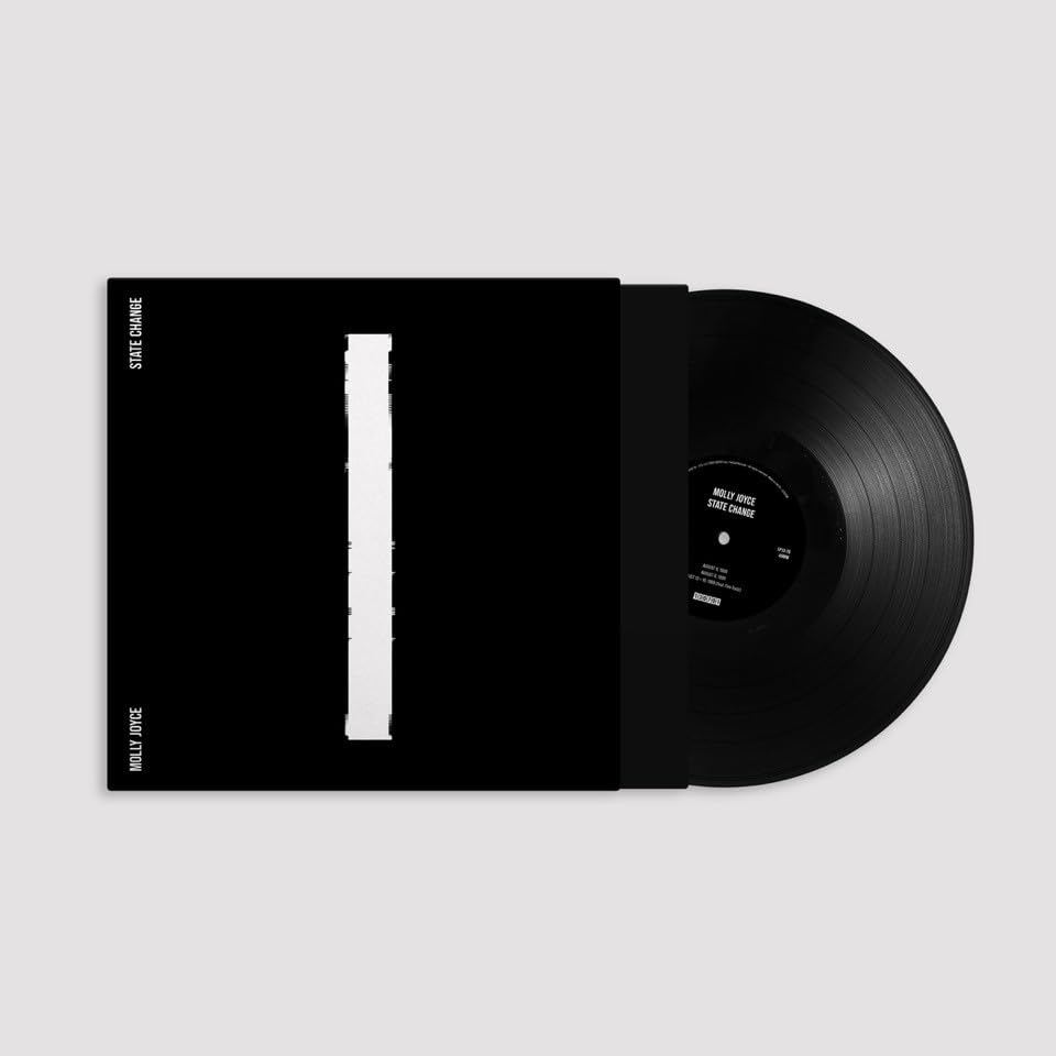 Black vinyl record and album cover with white vertical line design.