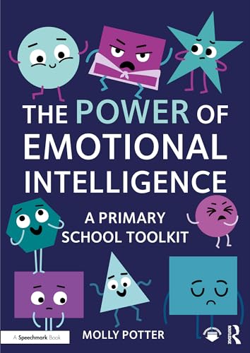 Book cover with colorful geometric shapes displaying various emotions.