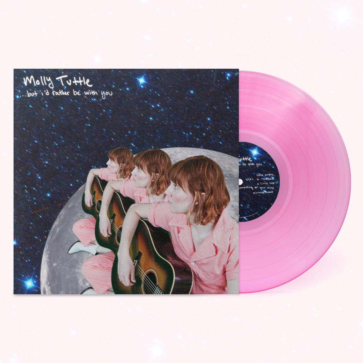 Pink vinyl record with album cover featuring a woman and guitar.