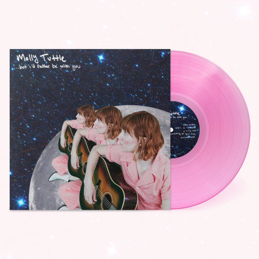 Pink vinyl record with album cover featuring a woman and guitar.