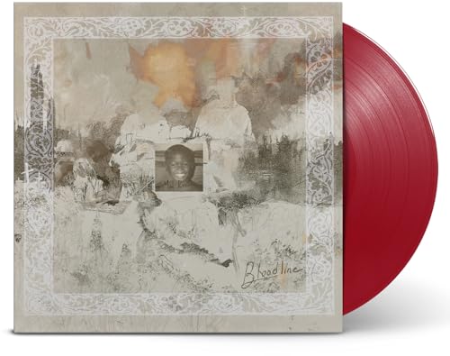 Vinyl record with textured cover featuring portraits and abstract design.