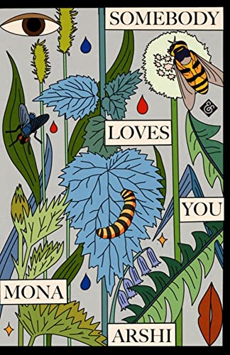 Book cover with illustrated plants, insects, an eye, and lips.