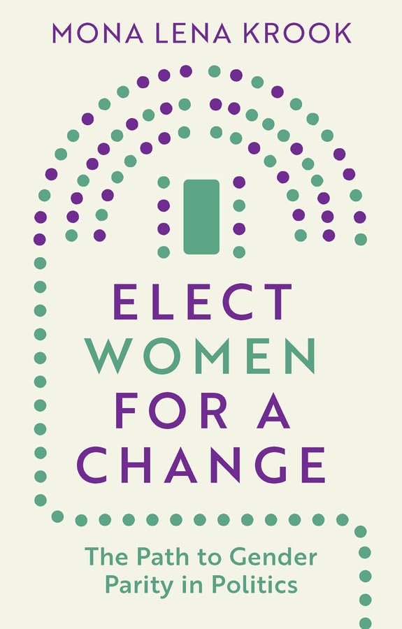 Book cover with purple and green dots framing the title "Elect Women for a Change".