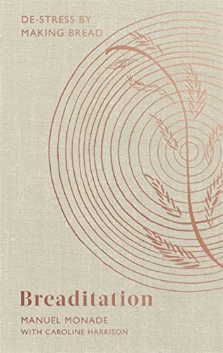Book cover: "Breaditation" with abstract wheat design in warm tones.