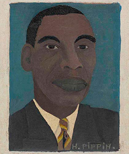 Portrait of a Black man in a suit, painted in a naive style.