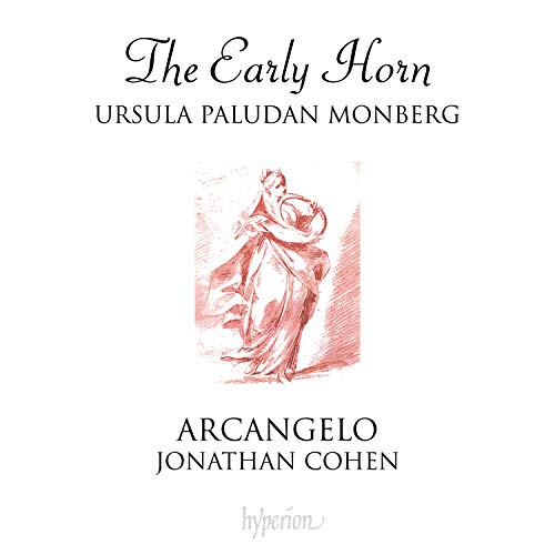 "CD cover with red sketch of a woman playing a horn on white background."