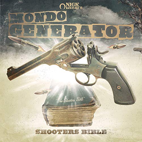 Mondo Generator album cover: revolvers, a book, and weathered textures.