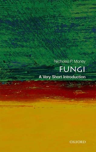 Book cover: "Fungi" by Nicholas P. Money, with abstract green and red art.