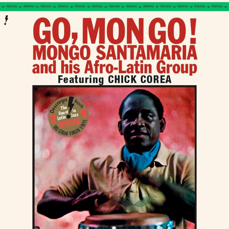 Album cover featuring Mongo Santamaria playing conga drums with text Go Mongo! above.