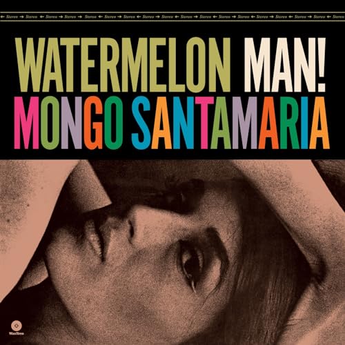 Vinyl album cover with Watermelon Man and Mongo Santamaria text over a sepia portrait.