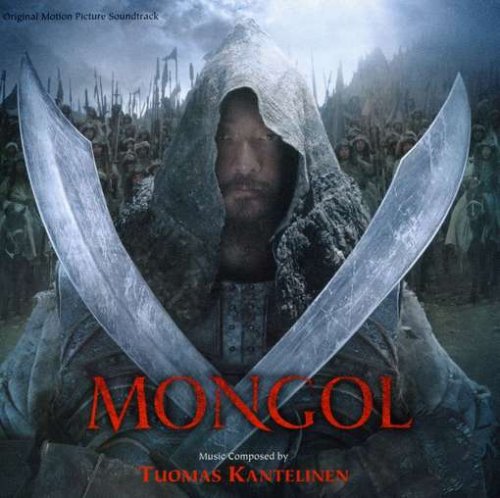 MONGOL" soundtrack CD cover featuring a hooded warrior with scimitars, army background.