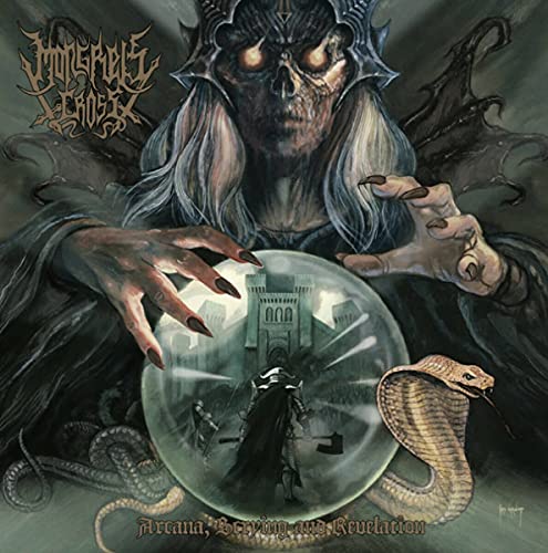 Dark fantasy album cover with skeletal figure, crystal ball, and snake.