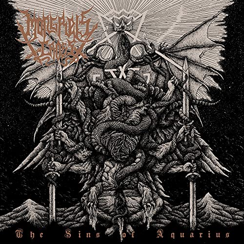 Black and white album cover featuring demonic figures and intricate, dark artwork.